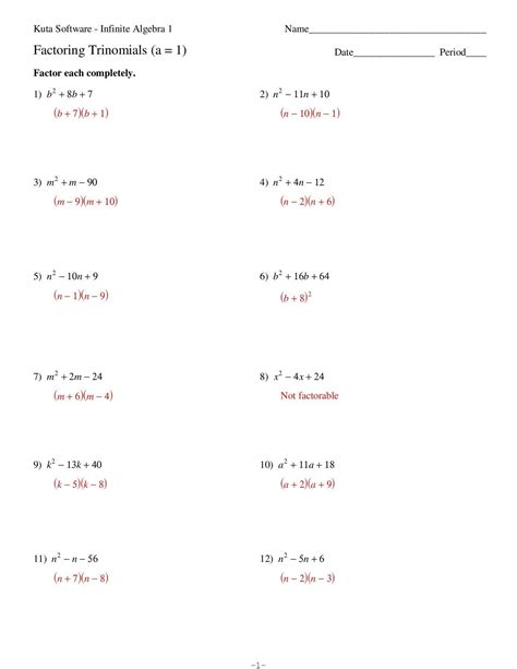 Factoring Trinomials Problems And Answers