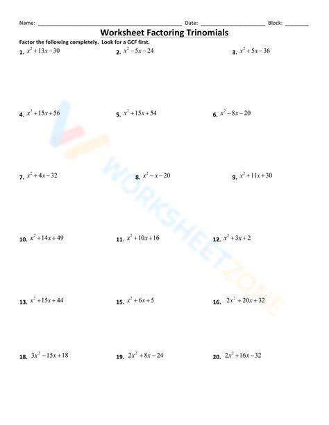 Factoring Trinomials Worksheet Answers