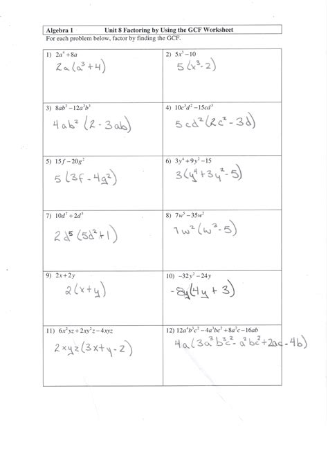 Factoring by gcf worksheet with answers. Things To Know About Factoring by gcf worksheet with answers. 