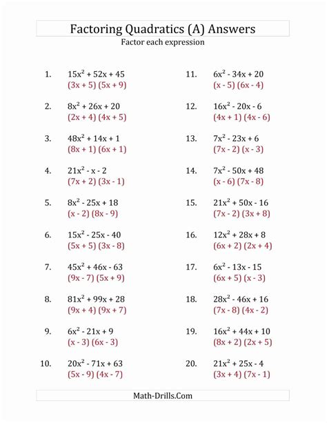 Factorization Of Algebraic Expressions Worksheets