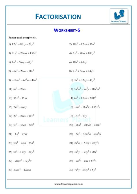 Factorization of Algebraic ExpressionWorkbook Magazine