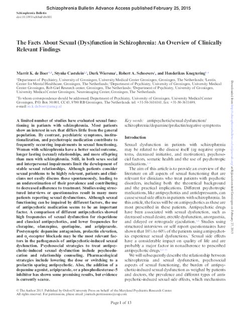 Facts About Sexual (Dys)function in Schizophrenia: An Overview …