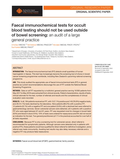 Faecal immunochemical testing in general practice.