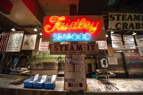 Faidley's baltimore. Faidley Seafood’s (World Famous Lexington Market, 203 N. Paca, Baltimore, 410-727-4898, faidleyscrabcakes.com) award-winning lump crab cake recipe combines just enough wet and dry ingredients to ... 