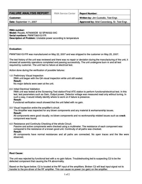 Failure Analysis Report Template