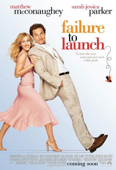 Watch in HD. Rent from $3.99. Failure to Launch, a romantic comedy movie starring Matthew McConaughey, Sarah Jessica Parker, and Zooey Deschanel is available to stream now. Watch it on Paramount Plus, The Roku Channel, The Roku Channel, Prime Video, Apple TV, Vudu or Redbox. on your Roku device. Newest movies.. 