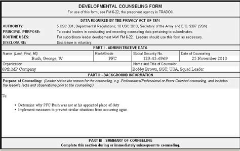 Failure to report army counseling. The purpose to these counseling is to inform you SPC Edgewise that you failed to report for duty per 0700 hours on 15 November 2010. To was the “first formation” for the unit. You acted not show up to work until 0800 clock. The previous day, 14 November 2010, you were reminded of the formation twice. 
