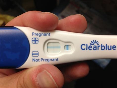 Faint clear blue pregnancy test results. Sometimes, as the ink moves across the test window, a small amount of ink gets stuck in the second indent line (the test line). As the pregnancy test begins to dry, your urine starts to evaporate, pulling the small amount of stuck ink up to the top of the line. This can result in a faint evaporation line or a false-positive result. 