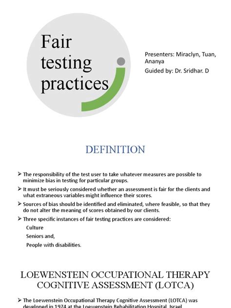Fair Testing Practices Ananya PDF Occupational Therapy Perception