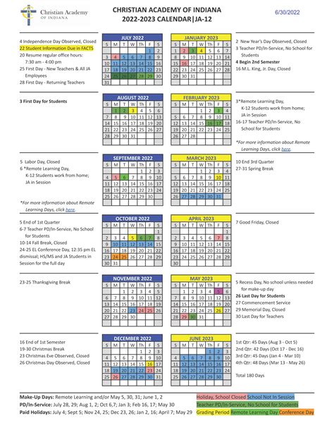 Faith Christian Academy Calendar