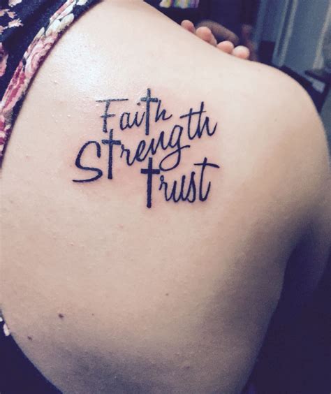 Faith strength tattoos. Some popular tattoo words include: love, hope, faith, strength, courage, and family. These are just a few examples, but really any word that has meaning to you could make a great tattoo. The sky’s the limit when it comes to choosing words for tattoos, so get creative and pick something that truly represents who you are. 