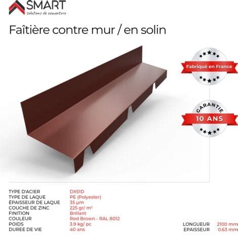 Faitiere solin bac acier.  &Eacute;quip&eacute;es d'une remont&eacute;e en solin de 10 cm, elles per...