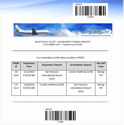 Fake Flight Itinerary Template Elegant aspose for Spring Net