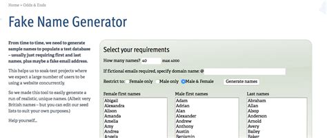 Fake Name Generator . 