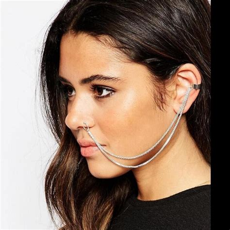 Septum Silver Chain Face Jewelry Fake nose ring 