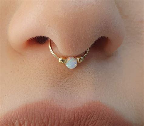 Fake septum rings. Sterling silver/14k gold filled fake septum piercing with opal bead, Fake septum ring for non pierced nose, Faux septum, Fake piercing. (338) $9.90. $11.00 (10% off) 