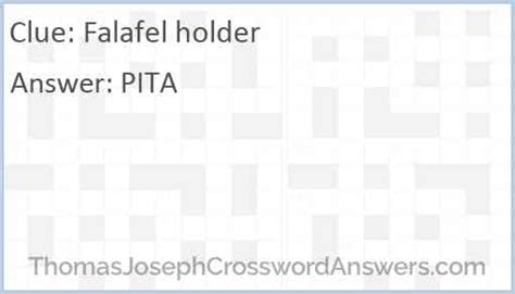 Falafel holder crossword clue. Mar 20, 2023 · Falafel holders. Here is the answer for the: Falafel holders crossword clue. This crossword clue was last seen on March 20 2023 New York Times The Mini Crossword puzzle. The solution we have for Falafel holders has a total of 5 letters. Answer. 1 P. 