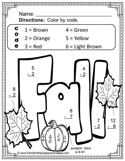Fall Addition Color By Number Sketch Coloring Page