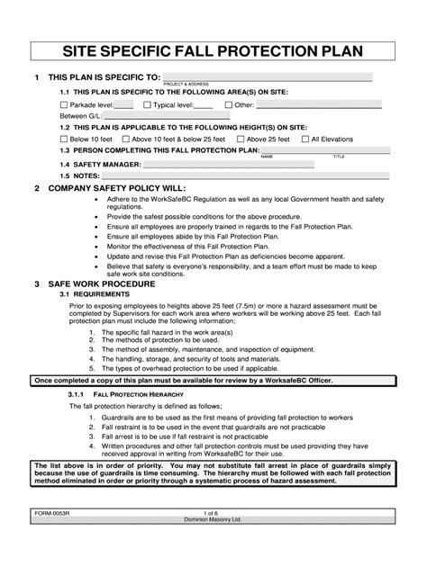 Fall Protection Plan Template Form Fill Out and Sign Printable PDF