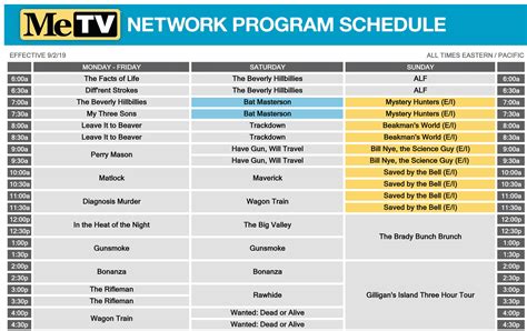 Me TV Announces New Shows On Fall Schedule TVNewsCheck. Me-TV Announces New Shows On Fall Schedule. 26, when the network's fall schedule launches, while others will premiere … Hello I like to see come back to metv this fall 2018 and 2019. View Site.