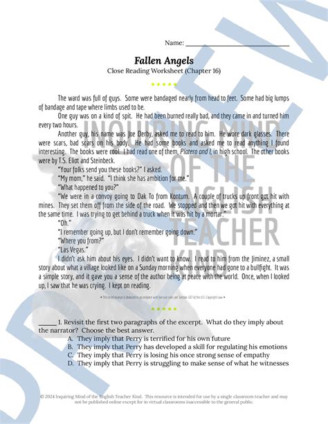 Fallen Angels Chapter Questions
