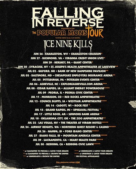 Falling in reverse set list. Get the Falling in Reverse Setlist of the concert at Main Street Armory, Rochester, NY, USA on February 1, 2023 from the Rockzilla Tour and other Falling in Reverse Setlists for free on setlist.fm! 