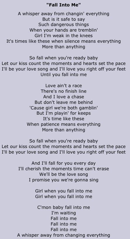 Falling into me lyrics. Things To Know About Falling into me lyrics. 