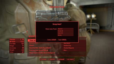 Fallout 4 scrapping weapons.  Each time the player character gains a level the...