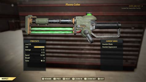 The flaming blade is a weapon mod for the war glaive and plasma cutter first introduced in the Fallout 76 update One Wasteland For All. Weapon modifications will modify an existing weapon, and any modifications previously equipped on the weapon will be destroyed, not unequipped. Loose mods cannot be crafted. For modifications unlocked through scrapping, the corresponding weapon must be .... 