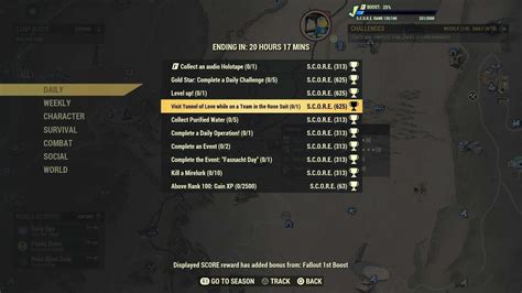 S.C.O.R.E. is a points system used in the Fallout 76 seasons system to rank up and unlock rewards. It was introduced in The Legendary Run update. For a walkthrough of obtaining S.C.O.R.E., see the walkthrough section on the challenges article here. The rewards can range from cosmetic skins, C.A.M.P. items, and outfits, to in-game consumables and …. 