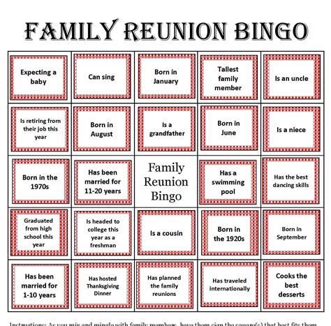 Family Reunion Bingo Template