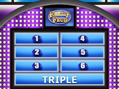Family feud slides template. Features of the templates: 100% customizable slides and easy to download. Slides are available in different nodes & colors. The slide contained 16:9 and 4:3 formats. Easy to change the slide colors quickly. It is a well-crafted template with an instant download facility. Highly compatible with PowerPoint and Google Slides. 