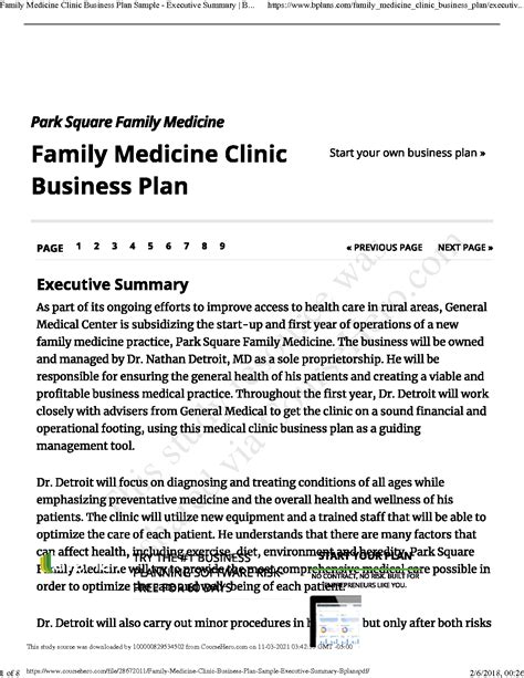 Family medicine clinic strategic business plan sample executive