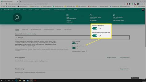 Family safety. .  View device and app use with Family Safety activity reporting...