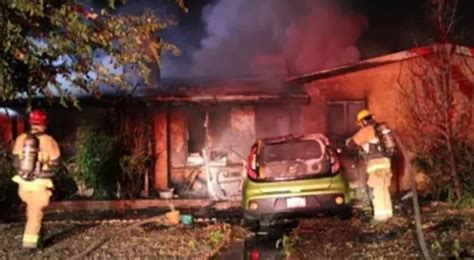 Family trapped by flames when stolen car crashes into home