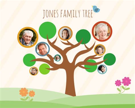 Customize your family tree template for kids and/or adults with our free online family tree maker. Add photos and text and then print. Instant download.. 