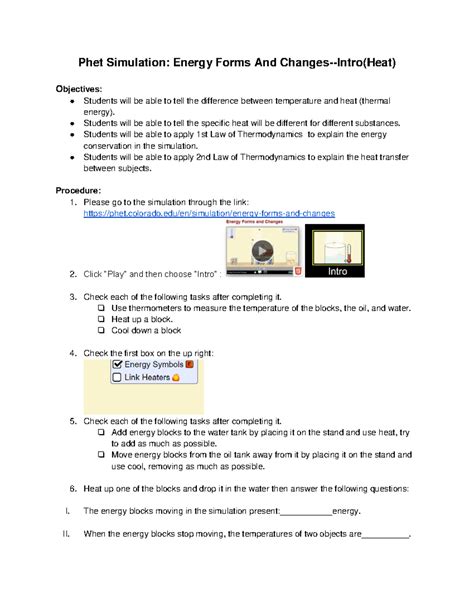 Famous Phet Simulation Energy Forms And ChangesIntro(Heat) Answer Key