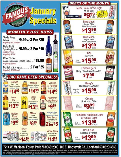 Famous liquors weekly ad. Weekly Specials; Tastings/Events; Contact Us; FAQ; Gift Packages; Jobs; Discount Liquor Exclusives ; ... so we will no longer be able to share our ads from their publication here. ... Discount Liquor - Milwaukee 5031 W. Oklahoma Ave., … 