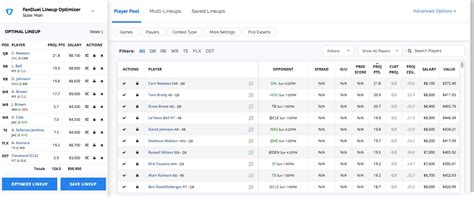 FanDuel NFL Lineup Optimizer Daily Fantasy FantasyPros