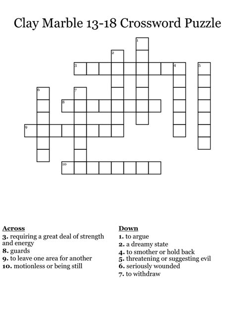 Fancy marbles crossword. The Crossword Solver found 30 answers to "Fancy shooting marbles", 4 letters crossword clue. The Crossword Solver finds answers to classic crosswords and cryptic crossword puzzles. Enter the length or pattern for better results. Click the answer to find similar crossword clues . Enter a Crossword Clue. 