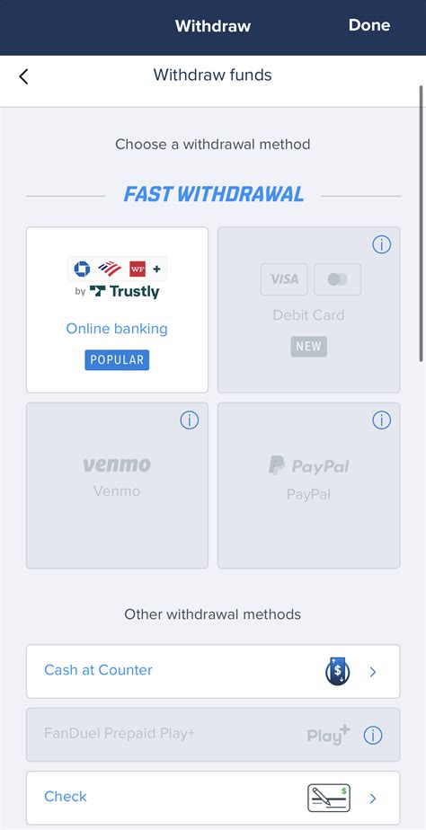 Fanduel venmo withdrawal time. There are multiple FanDuel withdrawal options available to customers. However, one of the most popular is the prepaid gift card. This is because it makes withdrawing your funds a straightforward process. When it is time to withdraw those bonus funds using the FanDuel prepaid card, follow the below steps: Log into your FanDuel … 