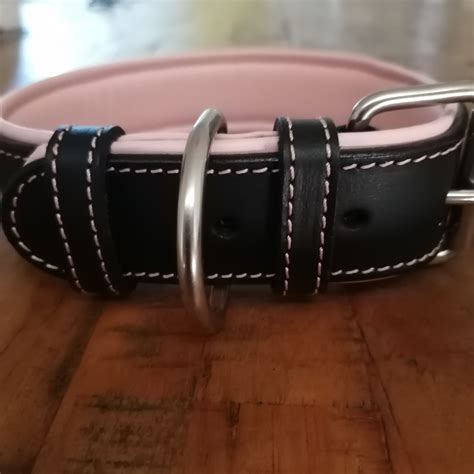 Fantastic Leather Dog Collars Black With Soft Pink Backing