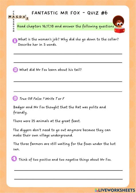Fantastic Mr Fox Interactive Worksheet