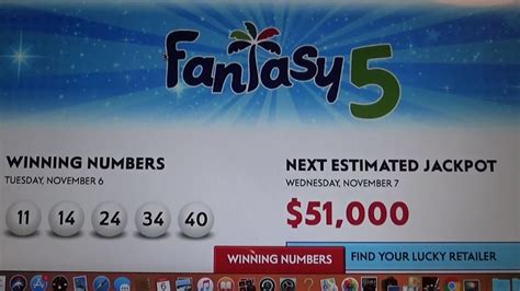 Next Jackpot: $287,000. Change from last: $105,000. Jackpot History. Fantasy 5 Past Results More ». Game Type: 5/42. Drawing Schedule: Every Day at 11:34 pm Eastern Time (GMT-5:00) Draw Method:. 