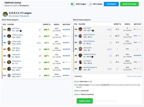 Instantly view your team’s optimal lineup Immediately see who the experts would start for your team and set that lineup on your league host with one click! 
