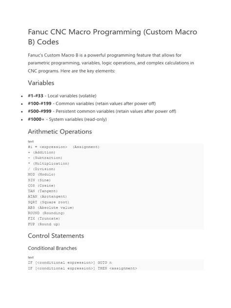 Fanuc macro programming training.  The PMC is what is used to establish the Misce...