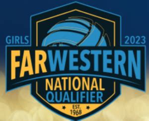 Far western volleyball 2023 schedule. Girls' Far Western National Qualifier is a volleyball tournament that takes place in Reno, NV. Volleyball; Tournaments; ... Area; Girls' Far Western National Qualifier; Girls' Far Western National Qualifier Northern California Volleyball Association. Volleyball Tournament April 13-15, 2024 4590 South Virginia Street, Reno, NV 89502 