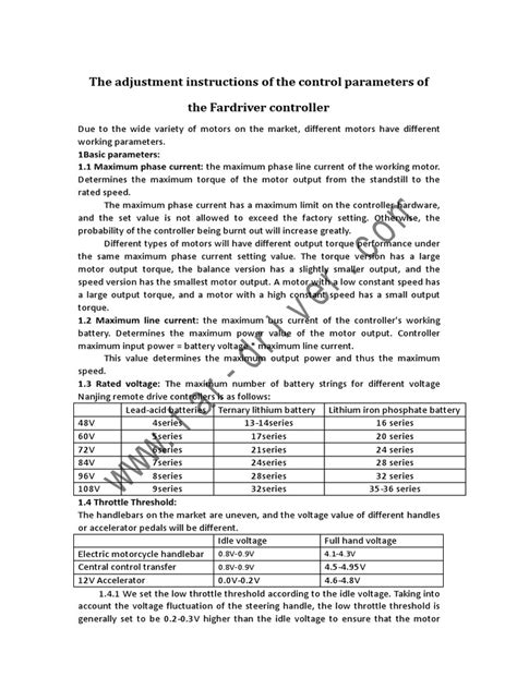 Fardriver manual.  The adjustment instructions of the control parameters of the Fardriver c...