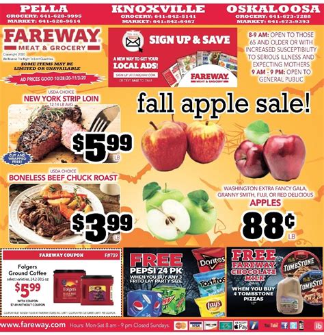 OSKALOOSA, IA 52577 Store: (641) 673-7288. Monday ... -Shift to zoom + Zoom In x1.0 Zoom Out. × Previous Ad Page. Next Ad Page. ... Grocery Store Ads. At Fareway, you're family, and as part of our family, we want to help you save money on your meat and groceries. Our weekly ads and special sales events are specific to each store location …. 