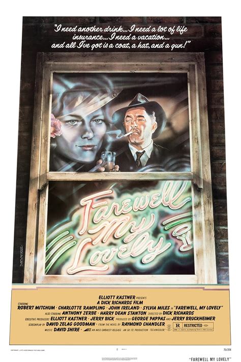 Farewell my lovely movie. Farewell, My Lovely is a novel by Raymond Chandler, published in 1940, the second novel he wrote featuring the Los Angeles private eye Philip Marlowe. It was adapted for the screen three times and was also adapted for the stage and radio. 